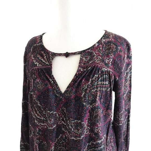 American Eagle | Paisley Mini Dress Womens Size M Purple 3/4 Sleeves Cut Out - Picture 5 of 11
